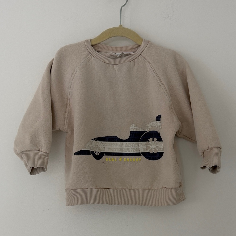 Zara Kids Beige Race Car Print Sweatshirt Warm Size 2-3 Years